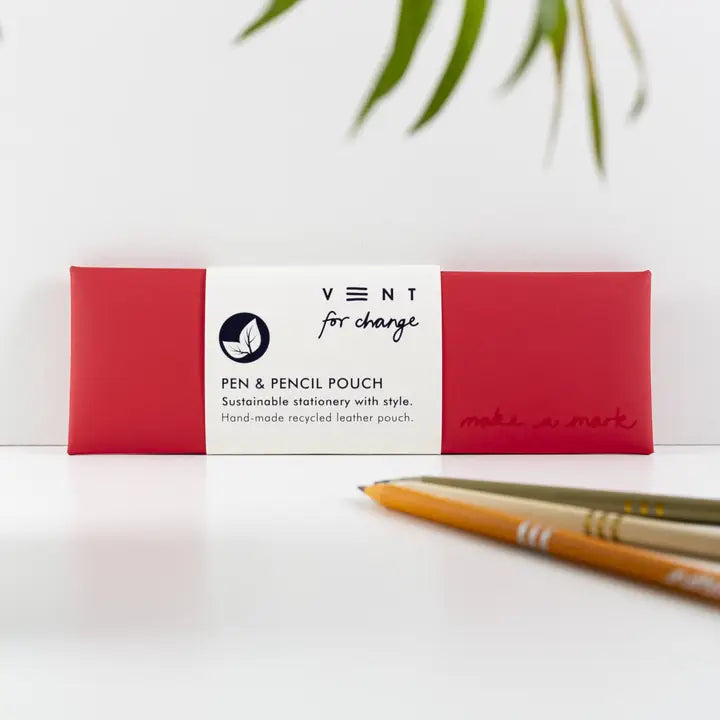 Vent Pen / Pencil Pouch Recycled Leather - Red