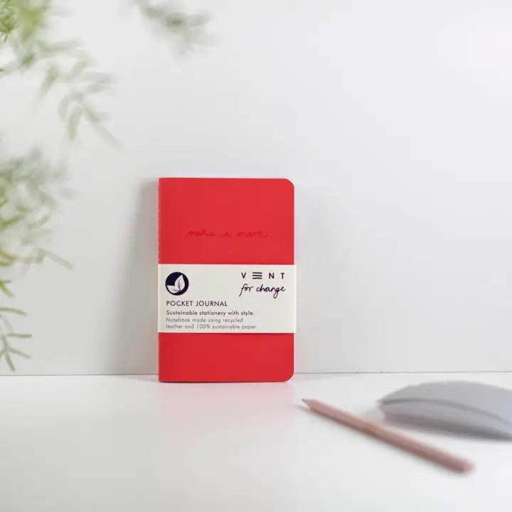 Vent Notebook A6 Recycled Leather & Paper Journal - Red