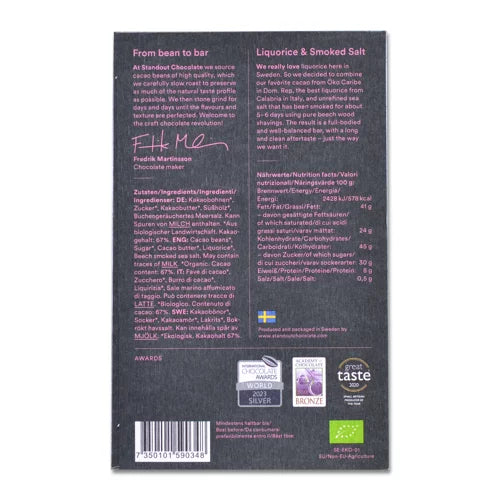 Standout 67% Öko-Caribe Liquorice & Beech Smoked Sea Salt 50g