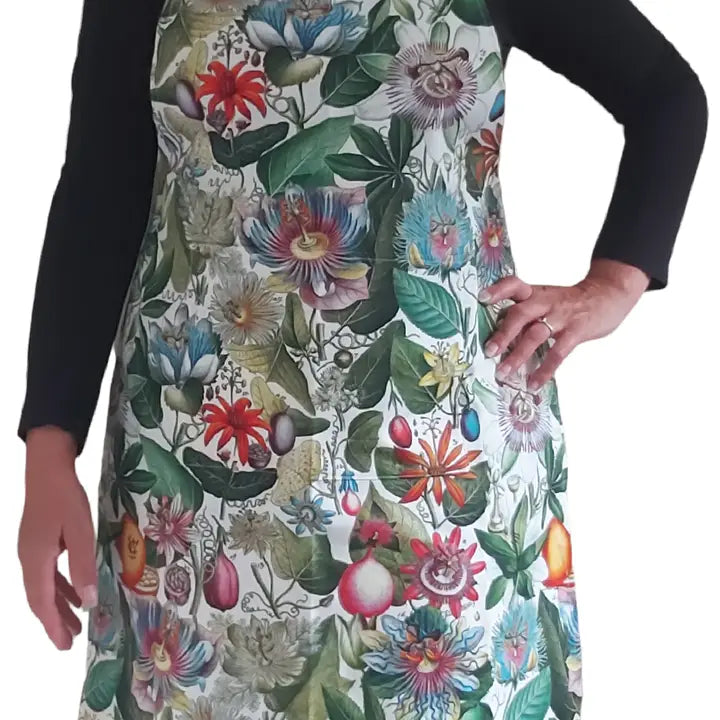 Passionflower Apron Antique Botanical Print with Pocket