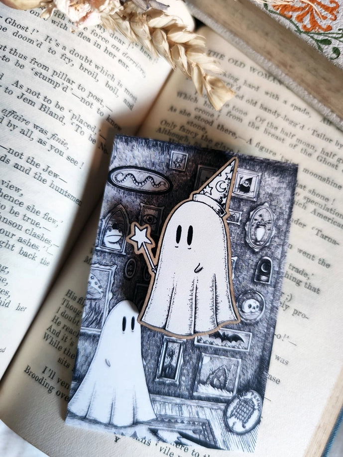 Wizard Ghost Wooden Pin Badge
