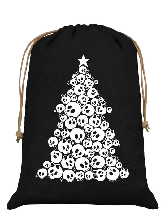 Skull Jumble Christmas Tree Black Hessian Santa Sack
