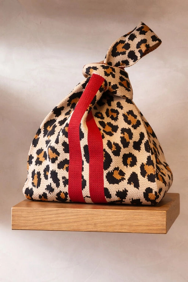 Scarlet Stripe Leopard - Knitted Bag