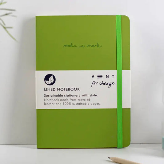 Vent Notebook A5 Recycled Leather Lined Paper - Green