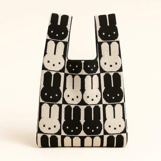 Chessboard Bunny - Knitted Bag