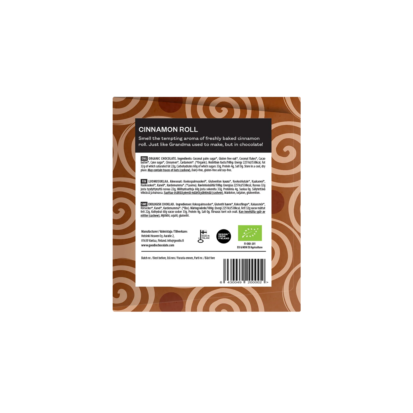 Goodio Cinnamon Roll Organic Chocolate 48g