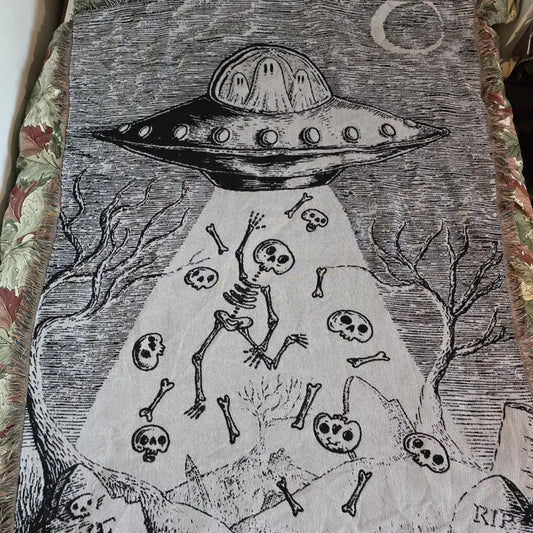 Unidentified Flying Ghosties Jacquard Woven Tapestry Blanket