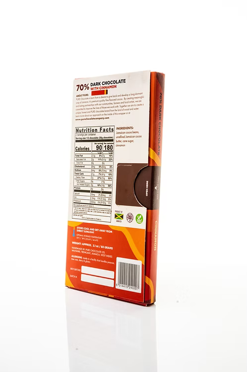 Pure Chocolate Jamaica 70% Dark with Cinnamon 60g