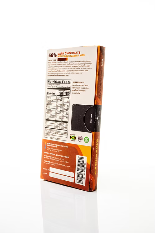 Pure Chocolate Jamaica 68% Dark with Slow Roasted Nibs 60g