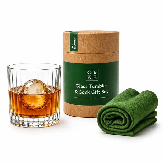 Oak & Ember Glass Tumbler & Sock Set