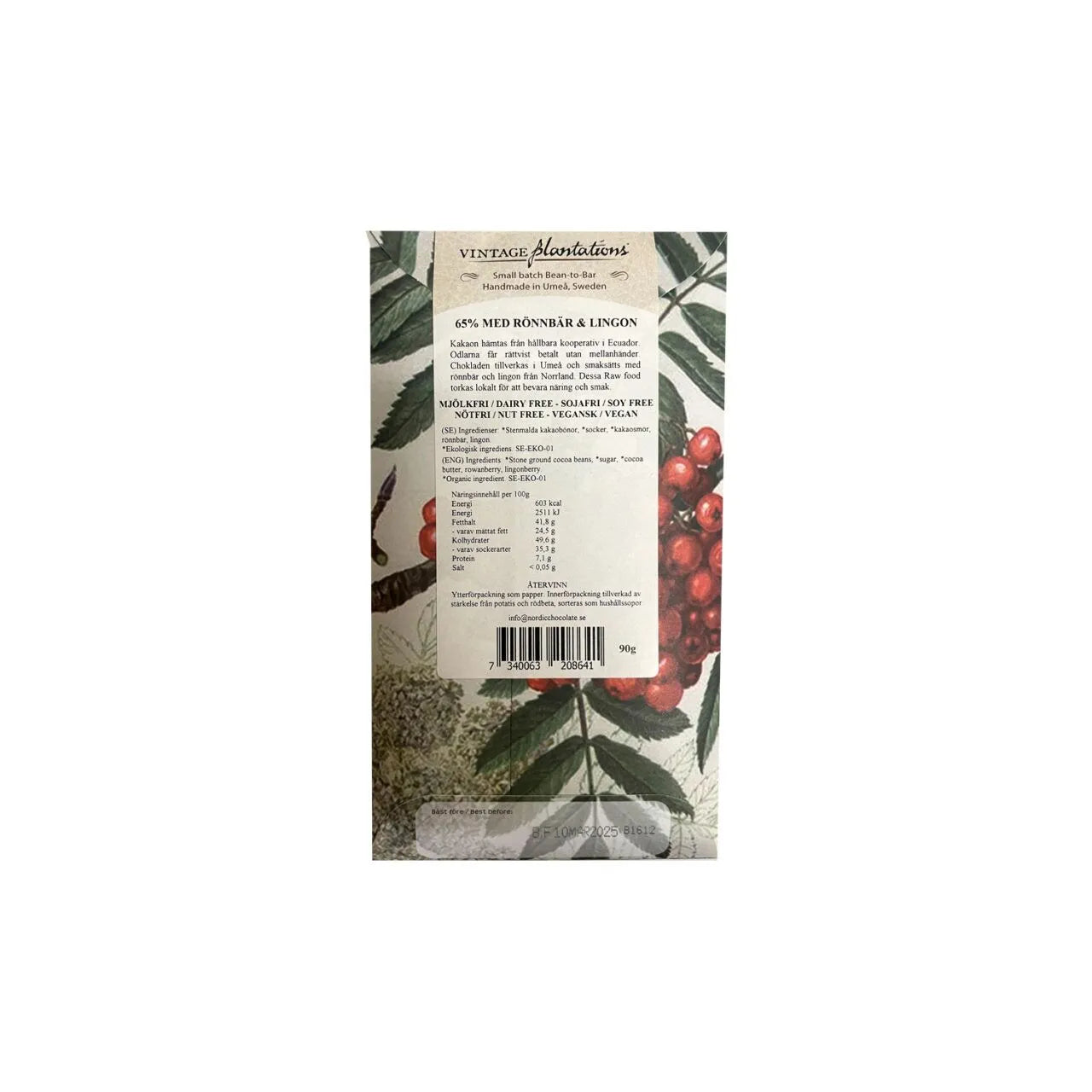 Nordic Chocolate Rowanberries & Lingonberries 65% 90g