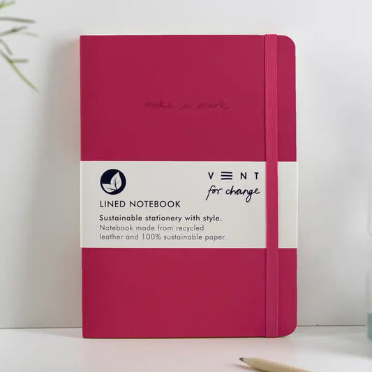 Vent Notebook A5 Recycled Leather Lined Paper - Pink