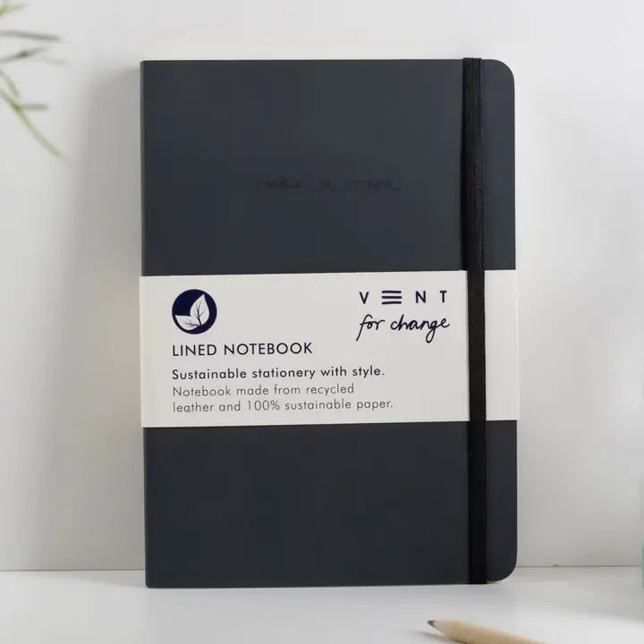 Vent Notebook A5 Recycled Leather Lined Paper - Charcoal – The Pot and ...
