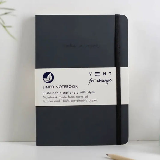 Vent Notebook A5 Recycled Leather Lined Paper - Charcoal