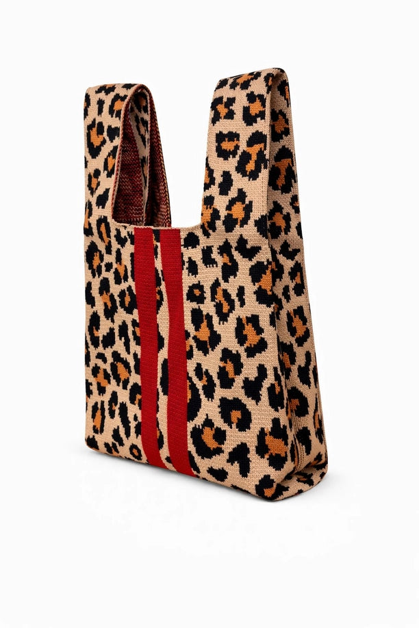 Scarlet Stripe Leopard - Knitted Bag