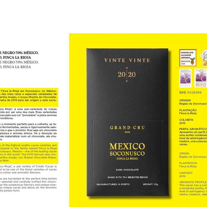 Vinte Vinte Grand Cru Dark Chocolate 70% Mexico Soconusco Finca La Rioja 50g