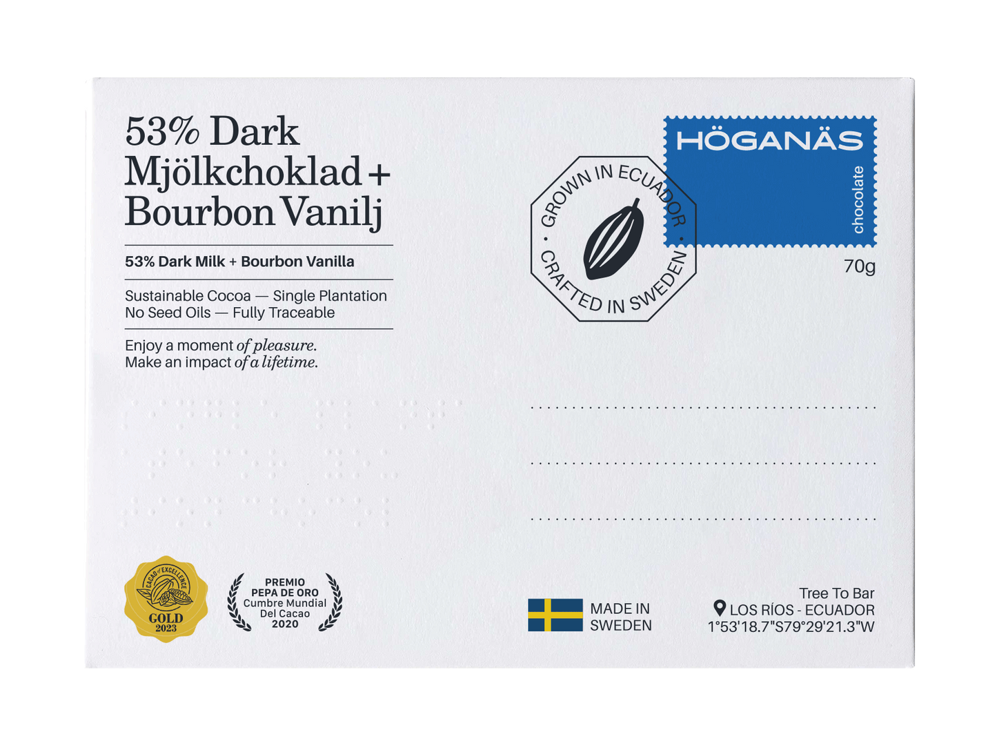 Höganäs Chocolate 53% Darker Milk Chocolate + Bourbon Vanilla 70g