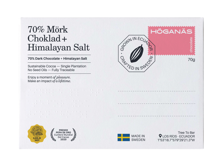 Höganäs Chocolate 70% Dark Chocolate + Himalayan Pink Salt 70g