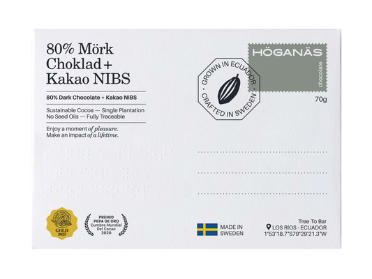 Höganäs Chocolate 80% Dark Chocolate + Cocoa Nibs 70g