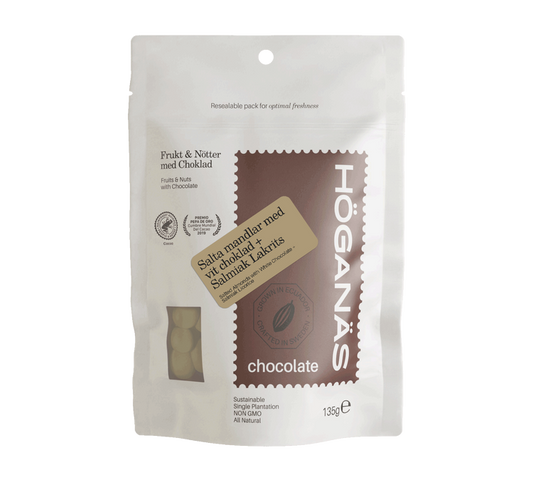 Höganäs Chocolate Roasted Almonds with White Chocolate + Licorice 135g
