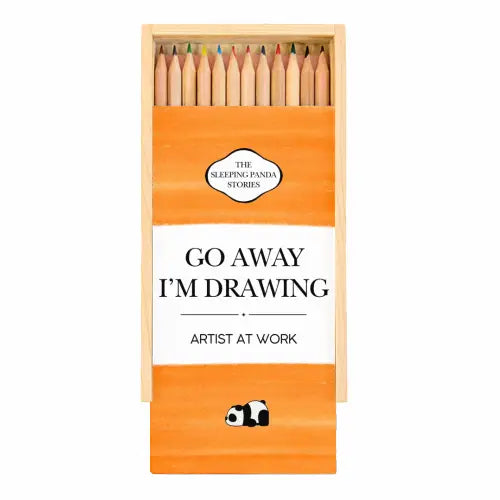 Coloured Pencils with Box 'Go Away I'm Drawing'