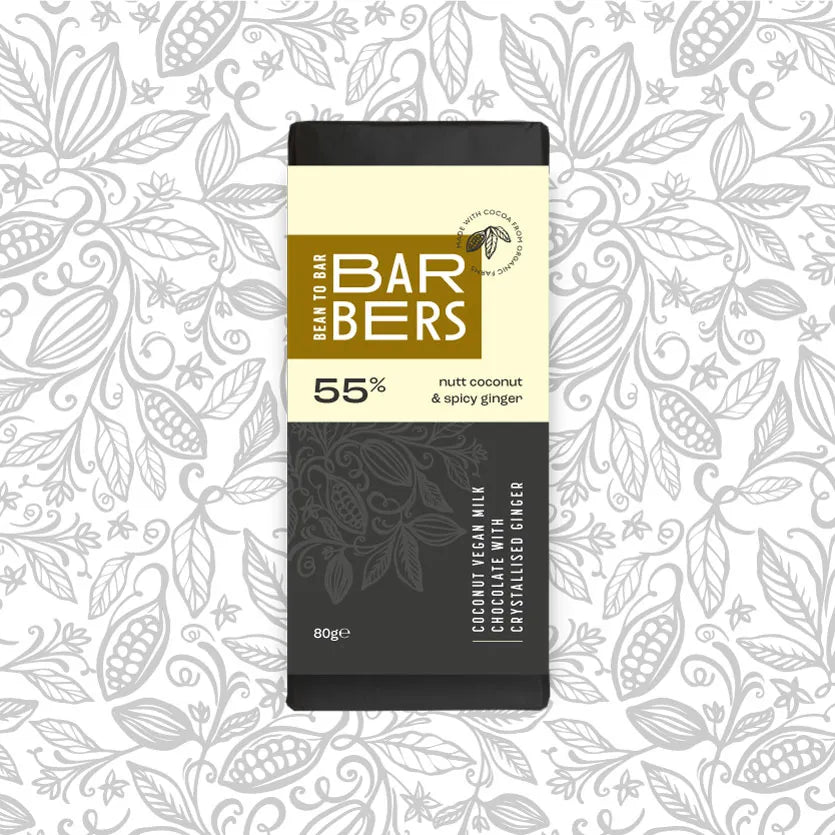 Barbers Nutty Coconut & Spicy Ginger Chocolate 55%Nutty Coconut & Spicy Ginger Chocolate 55% 80g