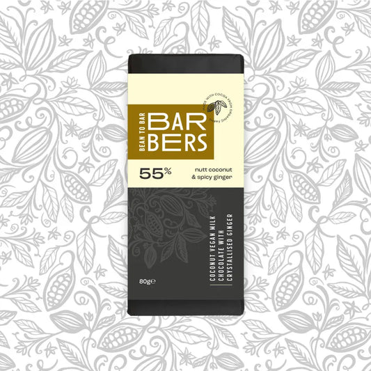 Barbers Nutty Coconut & Spicy Ginger Chocolate 55%Nutty Coconut & Spicy Ginger Chocolate 55% 80g