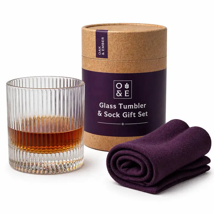 Oak & Ember Glass Tumbler & Sock Set