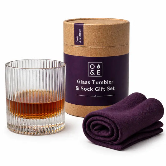 Oak & Ember Glass Tumbler & Sock Set