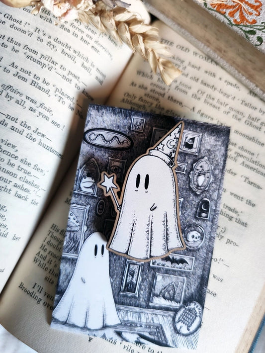 Wizard Ghost Wooden Pin Badge