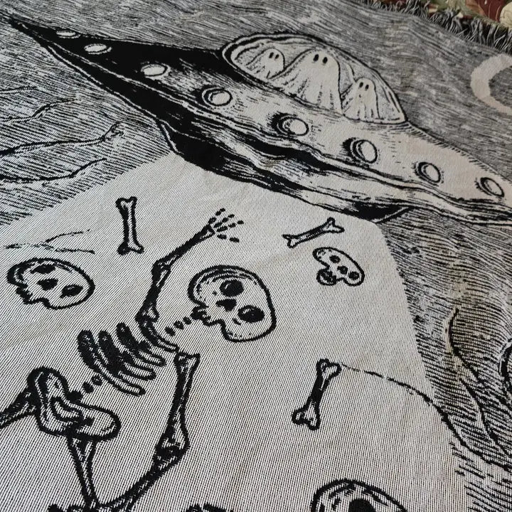 Unidentified Flying Ghosties Jacquard Woven Tapestry Blanket