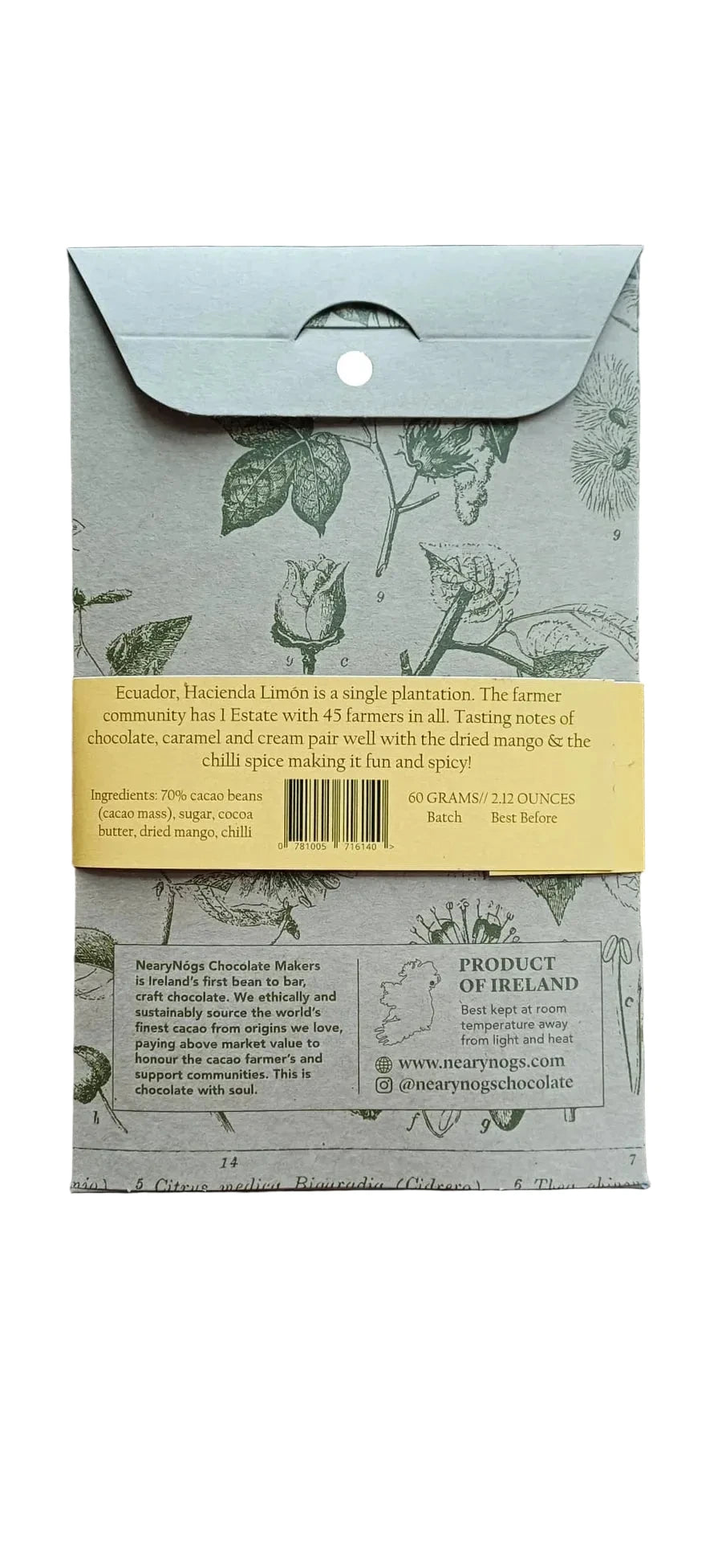 Neary Nogs 70% Ecuador Mango & Chilli Chocolate Bar 60g