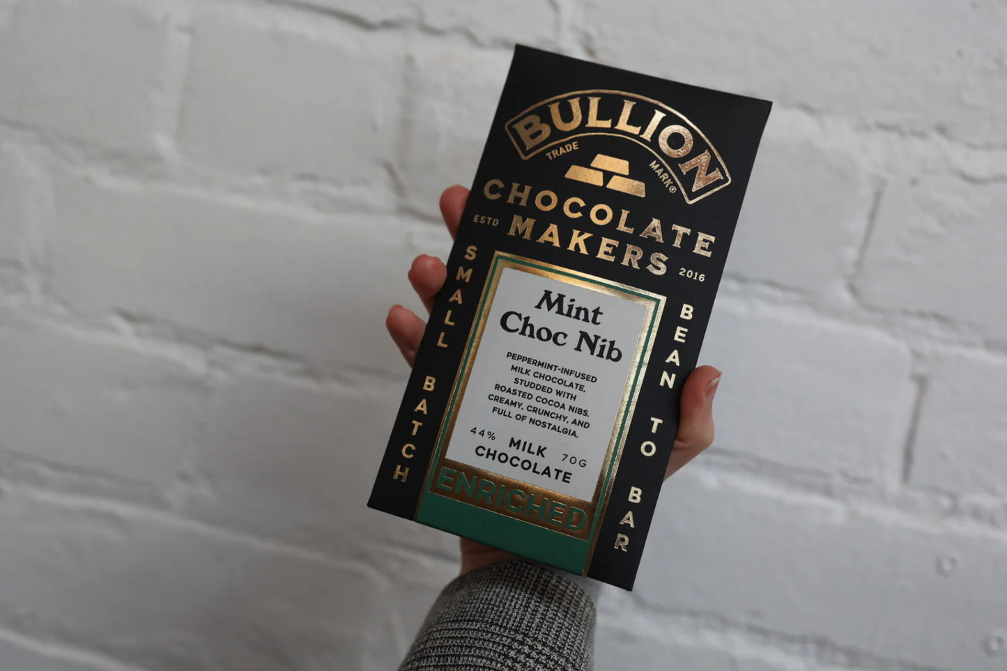 Bullion 44% Mint Choc Nib - Milk Enriched Bar 70g