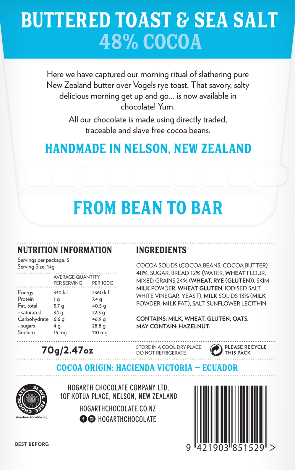 Hogarth 48% Buttered Toast & Sea Salt Dark Milk 70g